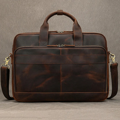 Timeless Design Comfortable Carry Genuine Crazy Horse Leather Classic Men's Briefcase Handbag