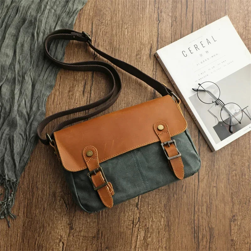 Timeless Companion Retro Style Oil Waxed Canvas Shoulder Crossbody Travel Casual Bag