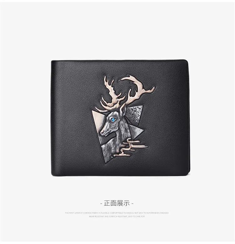 BISON DENIM 100% Genuine Leather Stag Head Design Luxury Wallet