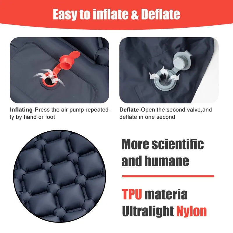 PACOONE Ultralight Outdoor Camping Inflatable Mattress Pad With Pillows