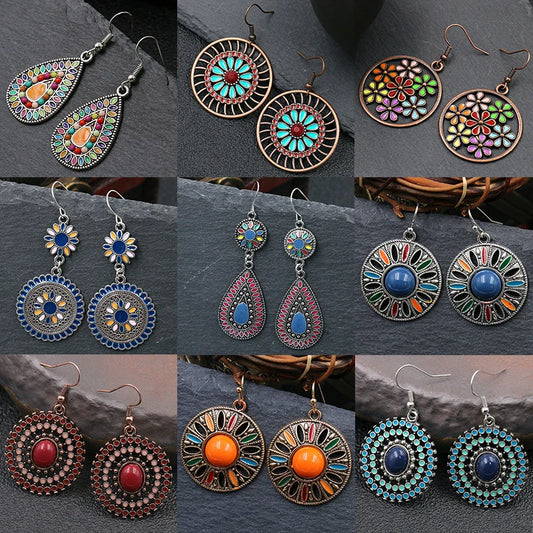 Ethnic Retro Boho Colorful Enamel Dangle Earrings For Women