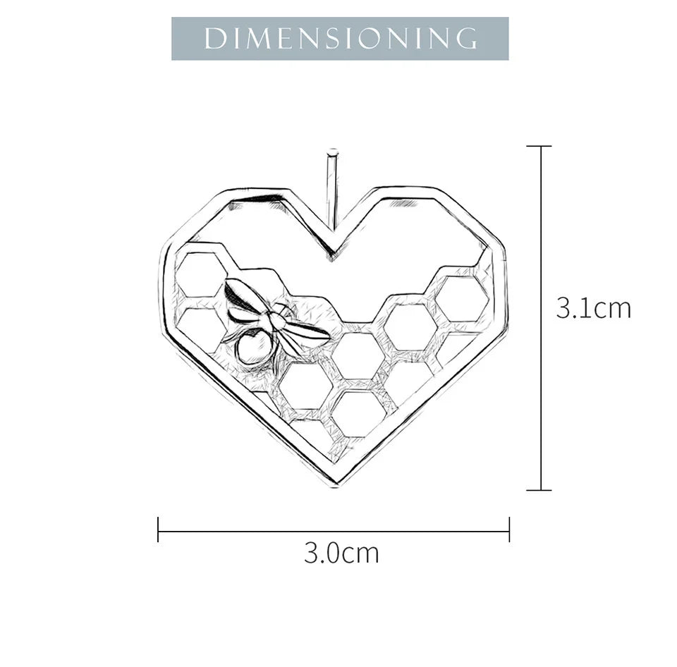 Honeycomb Heart 925 Sterling Silver Fine Jewelry Bee Love Heart Pendant (without chain)