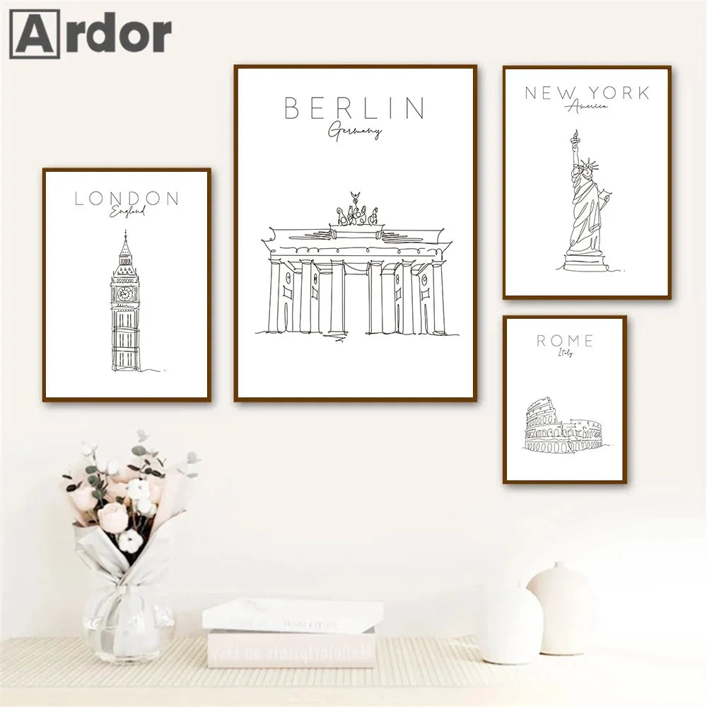 World Icons Low Poly Canvas Art Print Wall Art Home Decor