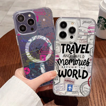 "To Travel and Build Memories Around the World" Text Stamp Phone Case