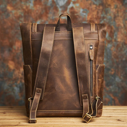 Classic Gentleman's Genuine Cowhide Crazy Horse Leather Backpack