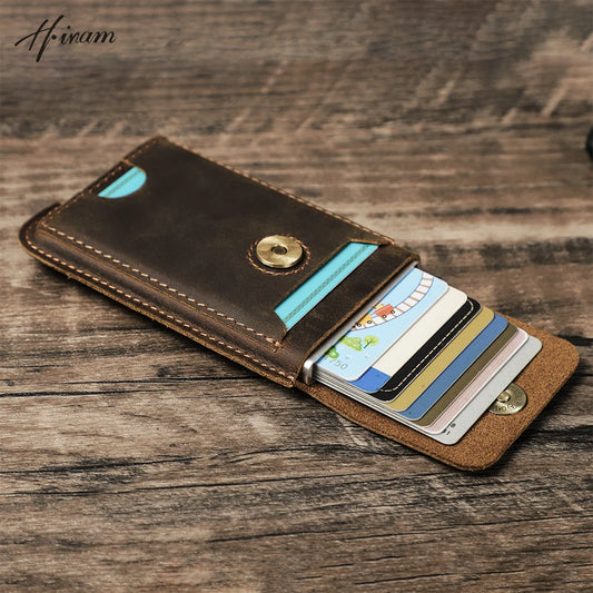 Hiram Vintage Genuine Leather RFID-Blocking Card Holder Luxury Slim Wallet