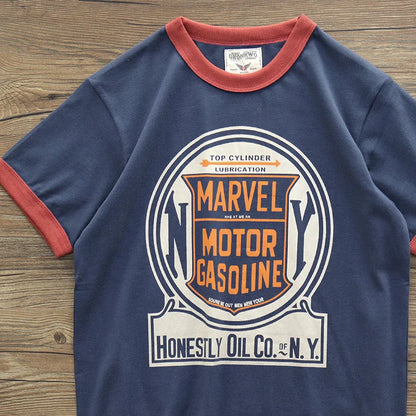 American Road Trip Retro "Marvel Motor Gasoline" 100% Cotton Short-Sleeved T-Shirt