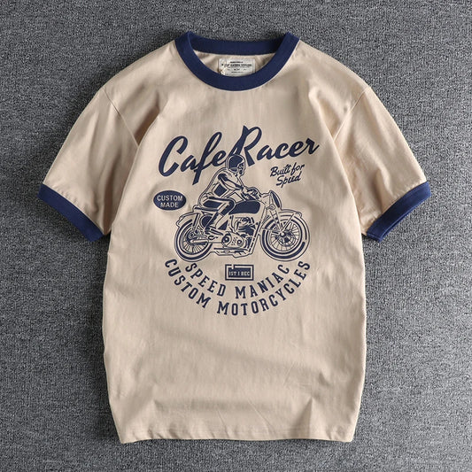 Cafe Racer "Built For Speed" Retro Motorcycle 100% Cotton Casual T-Shirt