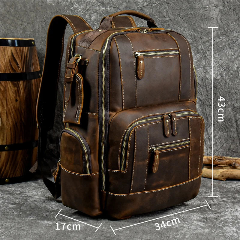 Newsbirds Vintage-Inspired Premium Genuine Leather Multi-Pocket Business Backpack