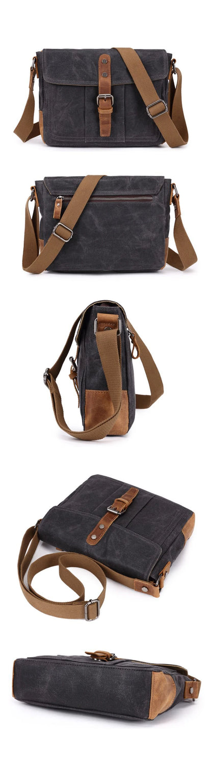 European-Style Timeless Vintage Waxed Canvas Crossbody Daily Commute Messenger Bag