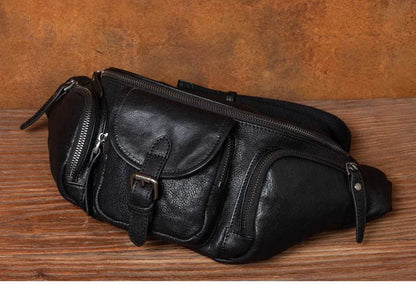 Genuine Western-Style Cowhide Leather Outdoor Adventure Men's Fashion Chest Waist Bag