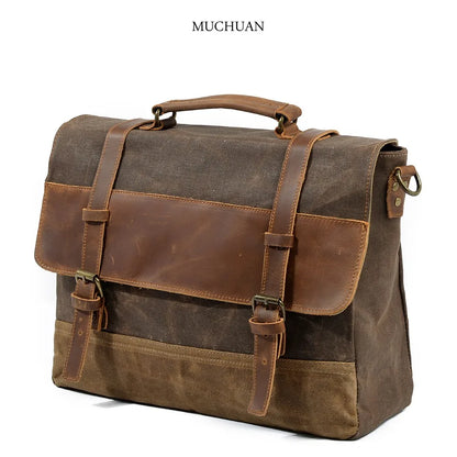 Timeless Adventure Oil Wax Canvas Business Briefcase Shoulder Messenger Bag