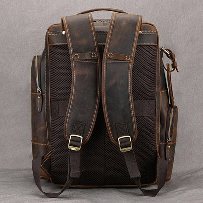 Newsbirds Vintage-Inspired Premium Genuine Leather Multi-Pocket Business Backpack