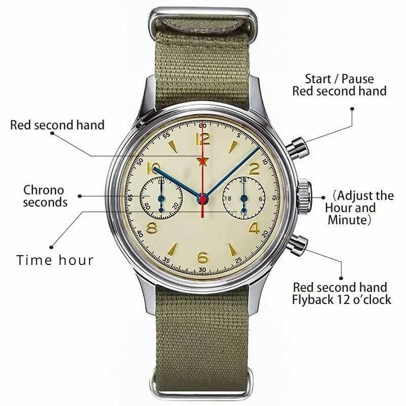 1963-Style Classic Chinese Pilot Retro Design Quartz Chronograph Aviator Watch