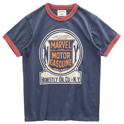 American Road Trip Retro "Marvel Motor Gasoline" 100% Cotton Short-Sleeved T-Shirt