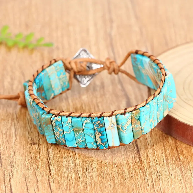 Tibetan Gypsy Multicolor Natural Gem Leather Wrap Chakra Bracelet