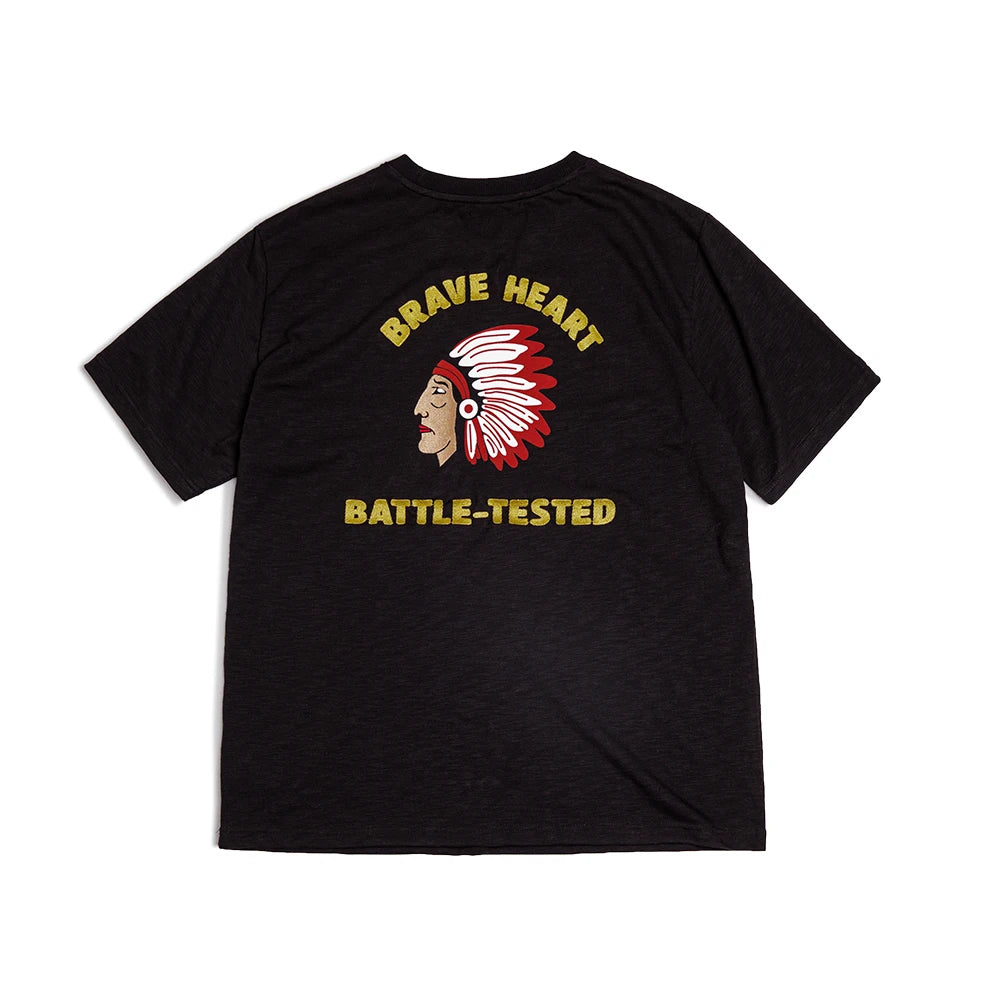 "Brave Heart Battle-Tested" Retro Navajo Native American Warrior Embroidered T-Shirt