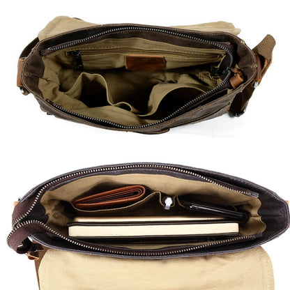 European-Style Timeless Vintage Waxed Canvas Crossbody Daily Commute Messenger Bag