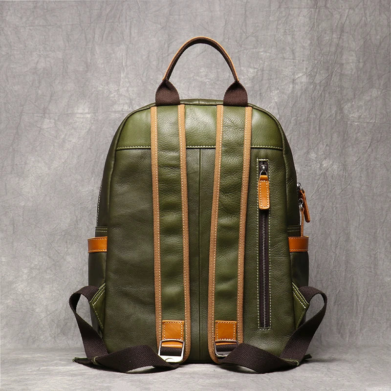 Genuine Leather Classic College-Style Leisure Travel School Backpack