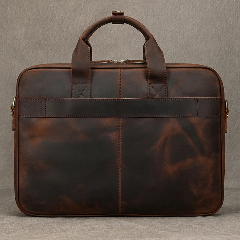 Timeless Design Comfortable Carry Genuine Crazy Horse Leather Classic Men's Briefcase Handbag