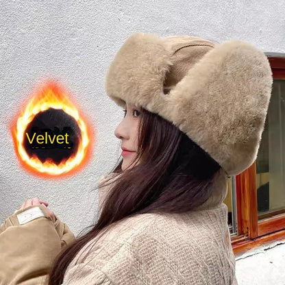 Russian Winter Faux Fur Suede Bomber Hat Trapper-Style Ushanka Shapka Chapka