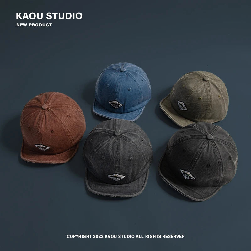 Short-Brimmed Washed Denim Soft Brim Four Season Peaked Cap