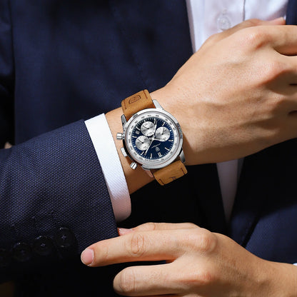 POEDAGAR Luxury Water Resistant Chronograph Luminous Men's Leather Quartz Wristwatch