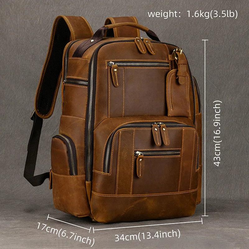 Newsbirds Vintage-Inspired Premium Genuine Leather Multi-Pocket Business Backpack