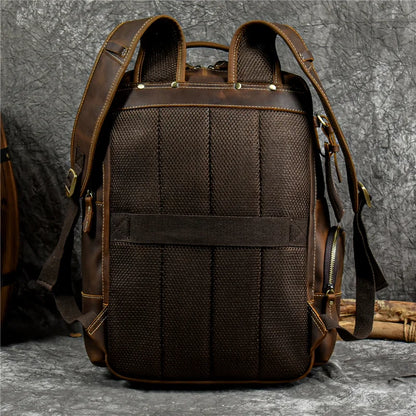 Newsbirds Vintage-Inspired Premium Genuine Leather Multi-Pocket Business Backpack