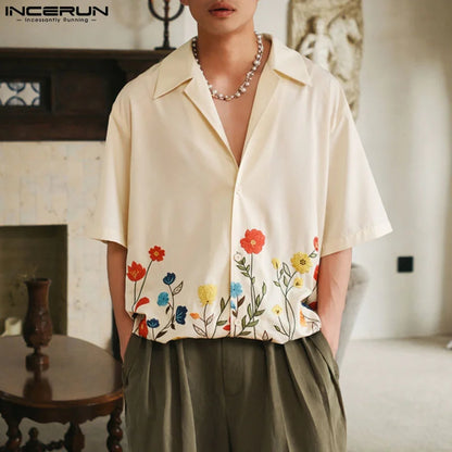 Korean-Style Summer Fashion Printed Floral Short-Sleeve Shirt