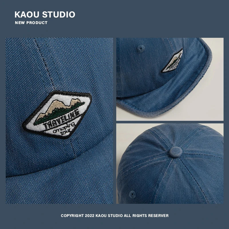 Short-Brimmed Washed Denim Soft Brim Four Season Peaked Cap