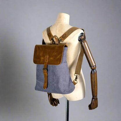 Two-Way Carry Versatile Canvas and Leather Literary Style Crossbody Backpack