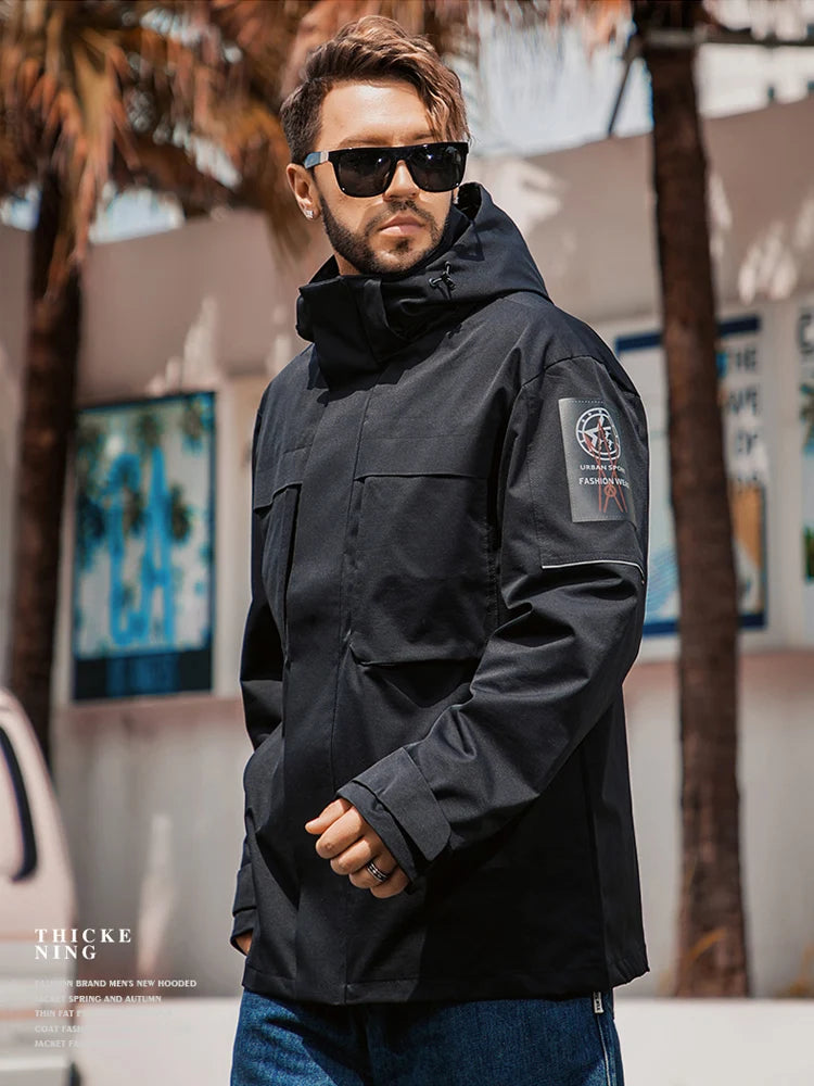 Men's Urban Sport Casual Spring Windbreaker Rain Gear Hooded Jacket