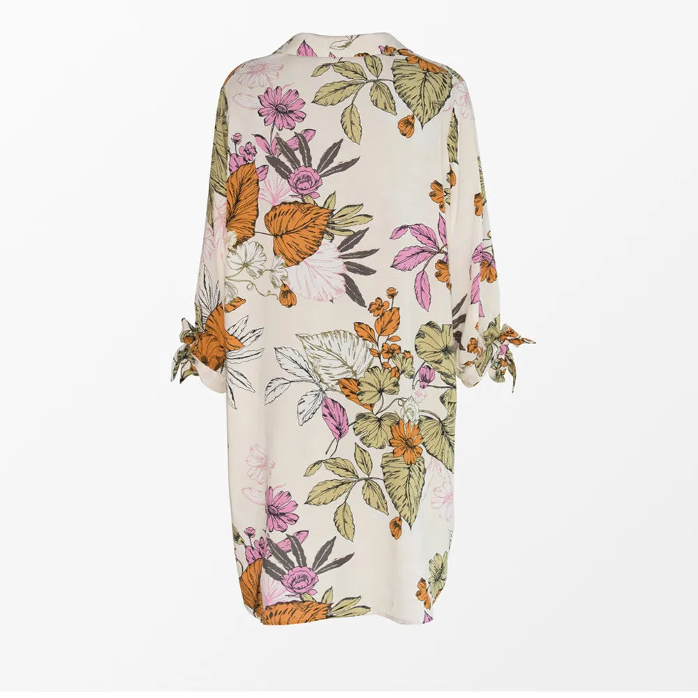 Breezy Floral Button-Up Cover Up Loose Summer Beach Holiday Tunic Dress